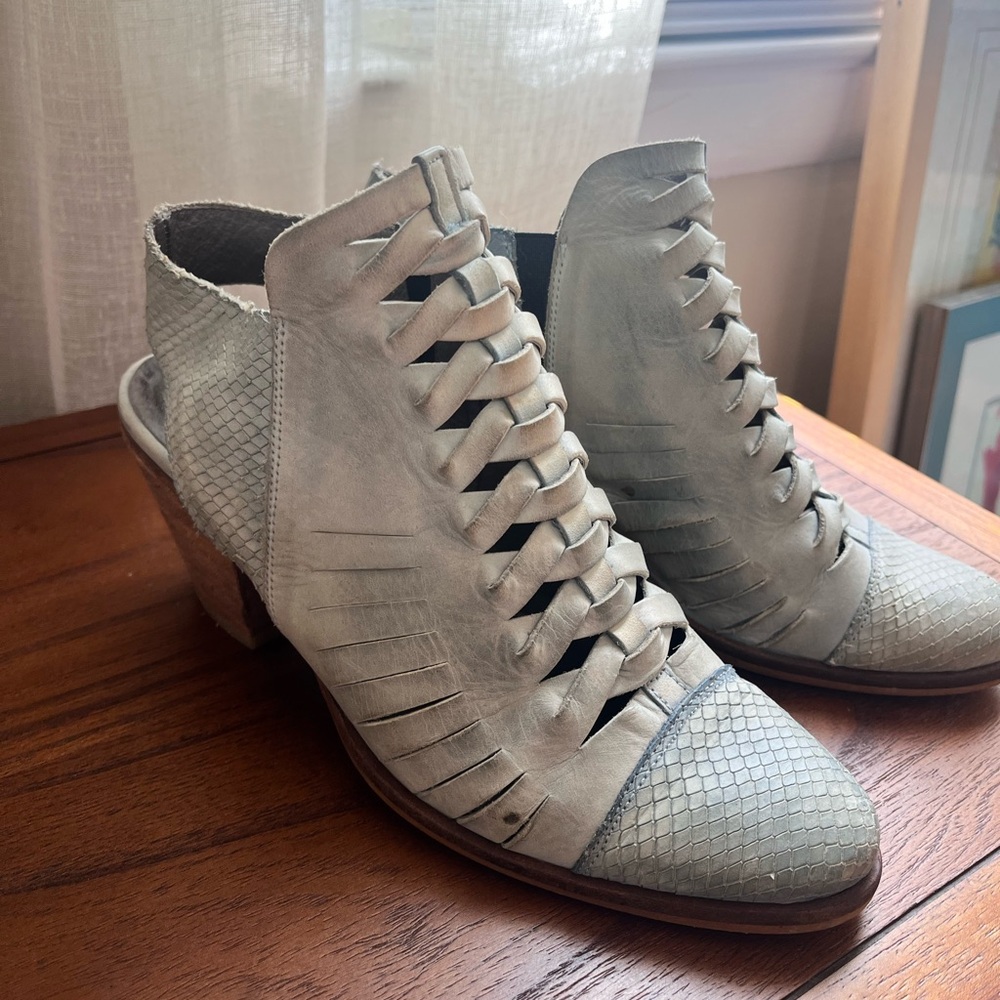 Woven Cutout Women’s Ankle Booties in Light Blue